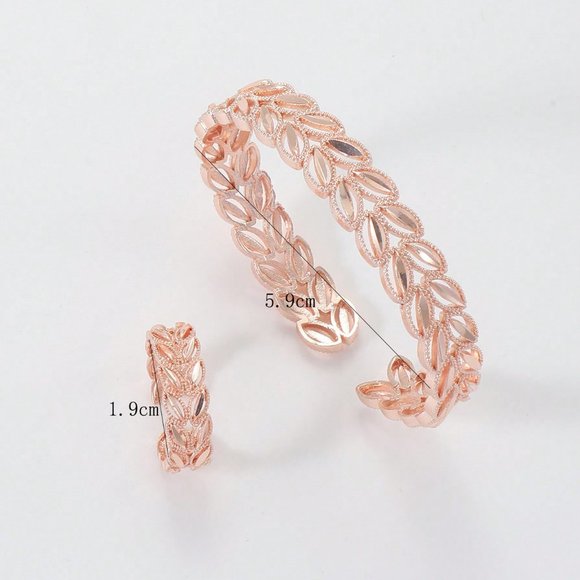 3/$35 18K Gold Plated Rose Gold Leaf Bracelet & Ring Set Statement Jewelry - Picture 5 of 5